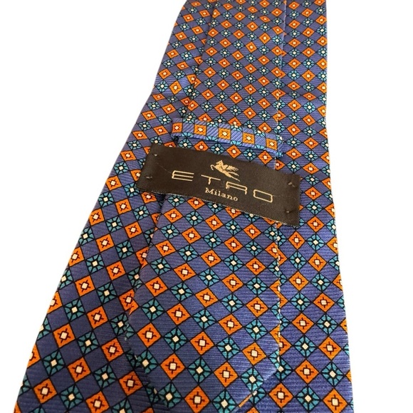 Etro Blue Orange Silk Foulard Tie - Picture 4 of 4